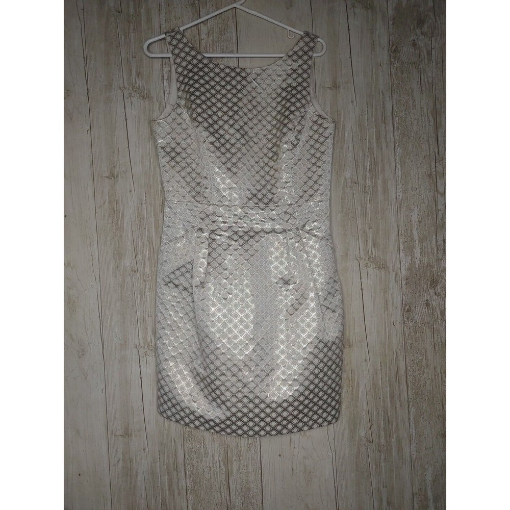 Dalia Sz 8 Holiday Dress Silver White Sleeveless Knee‎ Length Pockets - Picture 14 of 15